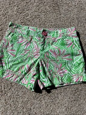 Lilly Pulitzer Green Floral Print Shorts with Pink Accents